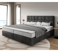 Lit-à-sommier-tapissier Dream-Fine Microfibre Anthracite Vintage 200x200 cm Matelas Bonell Surmatelas PU