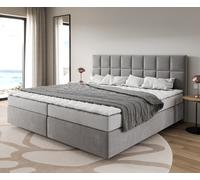 Lit-à-sommier-tapissier Dream-Fine Microfibre Gris 200x200 cm Matelas Bonell Surmatelas PU