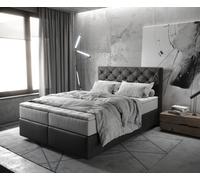 Lit-à-sommier-tapissier Dream-Great 140x200 cm microfibre anthracite vintage avec matelas TFK et surmatelas viscoélastique