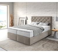 Lit-à-sommier-tapissier Dream-Great 140x200 cm Microfibre Beige avec matelas TFK et surmatelas viscoélastique
