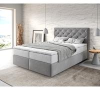 Lit-à-sommier-tapissier Dream-Great 140x200 cm microfibre grise avec matelas TFK et Surmatelas viscoélastique