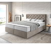 Lit-à-sommier-tapissier Dream-Great 160x200 cm Microfibre Beige avec matelas TFK et Surmatelas viscoélastique