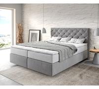 Lit-à-sommier-tapissier Dream-Great 160x200 cm microfibre gris avec matelas TFK et surmatelas viscoélastique