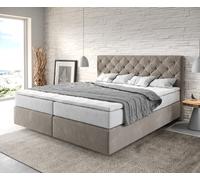 Lit-à-sommier-tapissier Dream-Great 180x200 cm Microfibre Beige avec matelas TFK et surmatelas viscoélastique