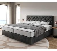 Lit à sommier tapissier Dream-Great Microfibre anthracite vintage 200x200 cm avec matelas à ressorts ensachés et surmatelas en mousse viscoélastique