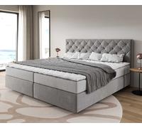 Lit à sommier tapissier Dream-Great microfibre gris 200x200 cm avec matelas à ressorts ensachés et surmatelas en mousse viscoélastique