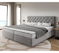 Lit-à-sommier-tapissier Dream-Great Microfibre Gris 200x200 cm Matelas Bonell Surmatelas PU