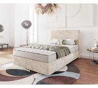Lit-à-sommier-tapissier Dream-Well 120x200 cm Velours côtelé Beige avec matelas et surmatelas