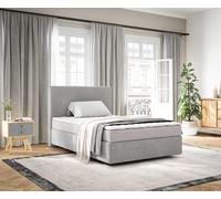 Lit-à-sommier-tapissier Dream-Well 120x200 cm Velours côtelé gris argenté avec matelas et surmatelas