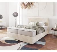 Lit-à-sommier-tapissier Dream-Well 160x200 cm Velours côtelé Beige avec matelas à ressorts ensachés et surmatelas Visco