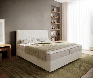 Lit à sommier tapissier Dream-Well 180x200 cm Bou rème-Blanc avec matelas et surmatelas