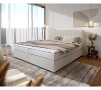 Lit-à-sommier-tapissier Dream-Well Bou rème-Blanc 200x200 cm Matelas Bonell Surmatelas PU