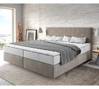 Lit à sommier tapissier Dream-Well microfibre beige 200x200 cm avec matelas à ressorts ensachés et surmatelas ViscoLit à sommier tapissier Dream-Well microfibre beige 200x200 cm avec matelas à ressort