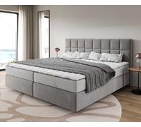 Lit à sommier tapissier Dream-Well microfibre grijs 200x200 cm avec matelas à ressorts ensachés et surmatelas Visco