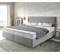 Lit-à-sommier-tapissier Dream-Well Microfibre Gris 200x200 cm Matelas Bonell Surmatelas PU