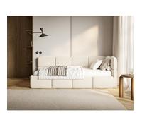 Lit ado - CLOUDY - 120x200 cm - tête de lit à droite - coffre de rangement - velours déperlant crème