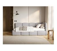Lit ado - CLOUDY - 120x200 cm - tête de lit à droite - coffre de rangement - velours déperlant gris clair