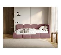 Lit ado - CLOUDY - 120x200 cm - tête de lit à droite - coffre de rangement - velours déperlant rose
