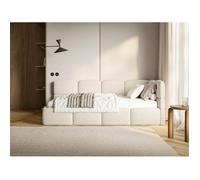 Lit ado - CLOUDY - 120x200 cm - tête de lit à droite - matelas & coffre de rangement - bou eige clair