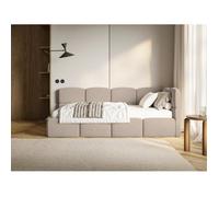 Lit ado - CLOUDY - 120x200 cm - tête de lit à droite - matelas & coffre de rangement - velours beige