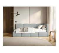 Lit ado - CLOUDY - 120x200 cm - tête de lit à droite - matelas & coffre de rangement - velours gris