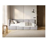 Lit ado - CLOUDY - 120x200 cm - tête de lit à gauche - matelas & coffre de rangement - velours gris clair