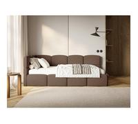 Lit ado - CLOUDY - 120x200 cm - tête de lit à gauche - matelas & coffre de rangement - velours marron