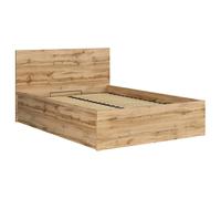 Lit adule 140x200 Lit coffre 2 place avec sommier et rangement, coloris Chêne wotan - Longueur 204,5 x Profondeur 149 x Hauteur 95/40,5 cm