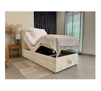 Lit adulte 100x200 SORRENTO - ensemble relaxation électrique avec matelas ressorts ensachés, rangement et surmatelas en tissu beige