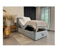 Lit adulte 120x200 SORRENTO - ensemble relaxation électrique avec matelas ressorts ensachés, rangement et surmatelas en gris clair