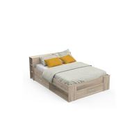 Lit adulte 140x190 cm avec rangement 3 tiroirs couleur chêne - Largeur 150,1 x Profondeur 217,1 x Hauteur 74,3 cm