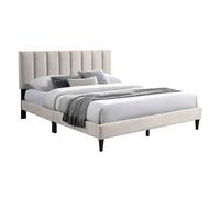 Lit adulte 140x200 / 160x200 cm - Lit rembourré avec sommier - Lit double 200x140cm - Tête de lit surpiquée - Tissu 250 g/m² - Beige