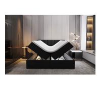 Lit adulte 140x200 cm PALERMO - avec matelas ressorts intégrés, rangement et surmatelas - tissu velours - noir