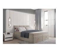 Lit adulte 140x200 cm PRADO avec rangement et matelas ressorts ensachés - tissu velours - beige