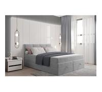 Lit adulte 140x200 cm PRADO avec rangement et matelas ressorts ensachés - tissu velours - gris clair