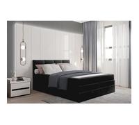 Lit adulte 140x200 cm PRADO avec rangement et matelas ressorts ensachés - tissu velours - noir