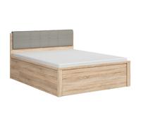 Lit adulte 160 cm avec tête de lit rembourrée capitonnée gris et 2 tiroirs de rangement - Longueur 208 x Largeur 168 x Hauteur 50-100 cm