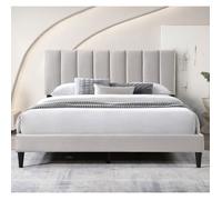 Home Collective Lit Adulte capitonné Double 180 x 200 cm / 160x200 cm avec sommier à Lattes Cadre de lit - avec tête de lit rembourrée avec surpiqûre Verticale Cadre Robuste - Beige