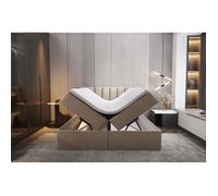 Lit adulte 180x200 cm PALERMO - avec matelas ressorts intégrés, rangement et surmatelas - tissu velours - beige