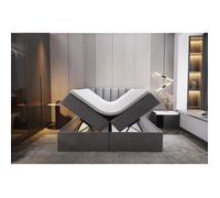Lit adulte 180x200 cm PALERMO - avec matelas ressorts intégrés, rangement et surmatelas - tissu velours - gris