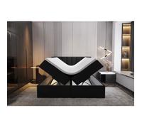 Lit adulte 180x200 cm PALERMO - avec matelas ressorts intégrés, rangement et surmatelas - tissu velours - noir