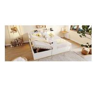 lit adulte 90 180x200 rangement modulable avec LED prise integree structure MDF blanc couchage double separe chambre Grjofek