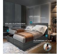 Lit adulte ADÈLE - ensemble matelas+sommier relaxation électrique - 160x200 cm - velours gris foncé