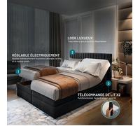 Lit adulte ADÈLE - ensemble matelas+sommier relaxation électrique - 180x200 cm - velours noir