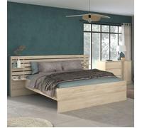 Lit adulte avec tête de lit en bois naturel 160x200 CLEM - Bois naturel - Fabriqué en France - Terre de Nuit