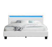 Lit adulte BLANC 180x200 avec Sommier + Tête de Lit LED - Solide,