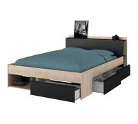 Lit adulte COMBO 140x190/200 cm - Chêne et noir - 3 Tiroirs - PARISOT