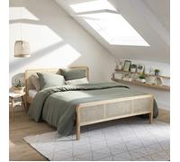 Lit adulte en pin massif naturel avec véritable cannage ANNA 140x190 - LT17018 - Bois naturel - Terre de Nuit