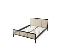 Lit adulte en pin massif noir avec véritable cannage 160x200 - LT17018