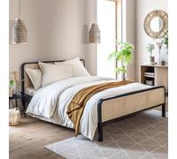 Lit adulte en pin massif noir avec véritable cannage ANNA 140x200 - LT17018